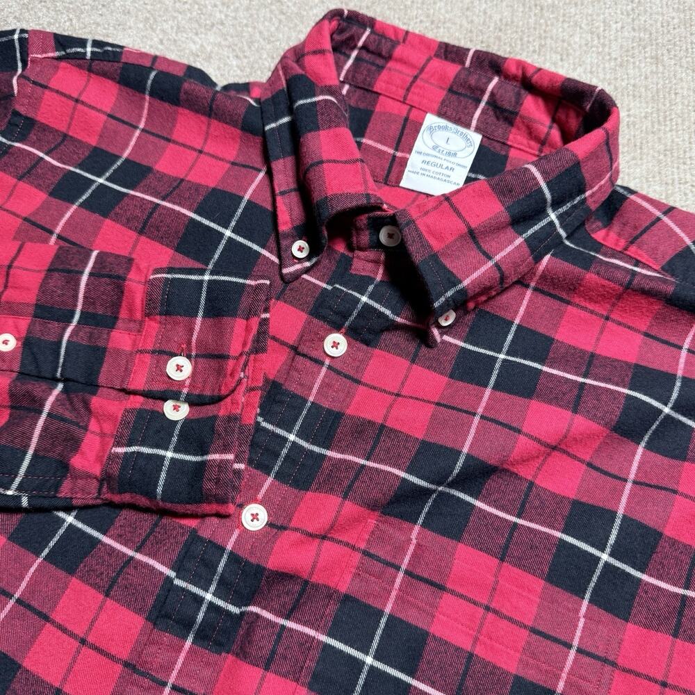 Brooks Brothers 1818 Regular Fit Red Black Buffalo Plaid Flannel Shirt Mens‎ L